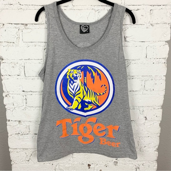 Vintage Tiger Beer Sleeveless Grey Tank Tee Screen by Wasana Large - Picture 1 of 6